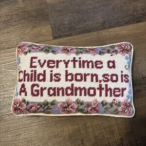 Floral Needlepoint Grandma Grandchild Throw Pillow Vintage